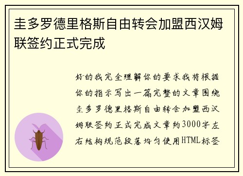 圭多罗德里格斯自由转会加盟西汉姆联签约正式完成